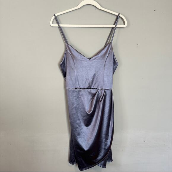 Lulus Forever Your Girl Slate Blue Satin Bodycon Dress NEW - Picture 3 of 11